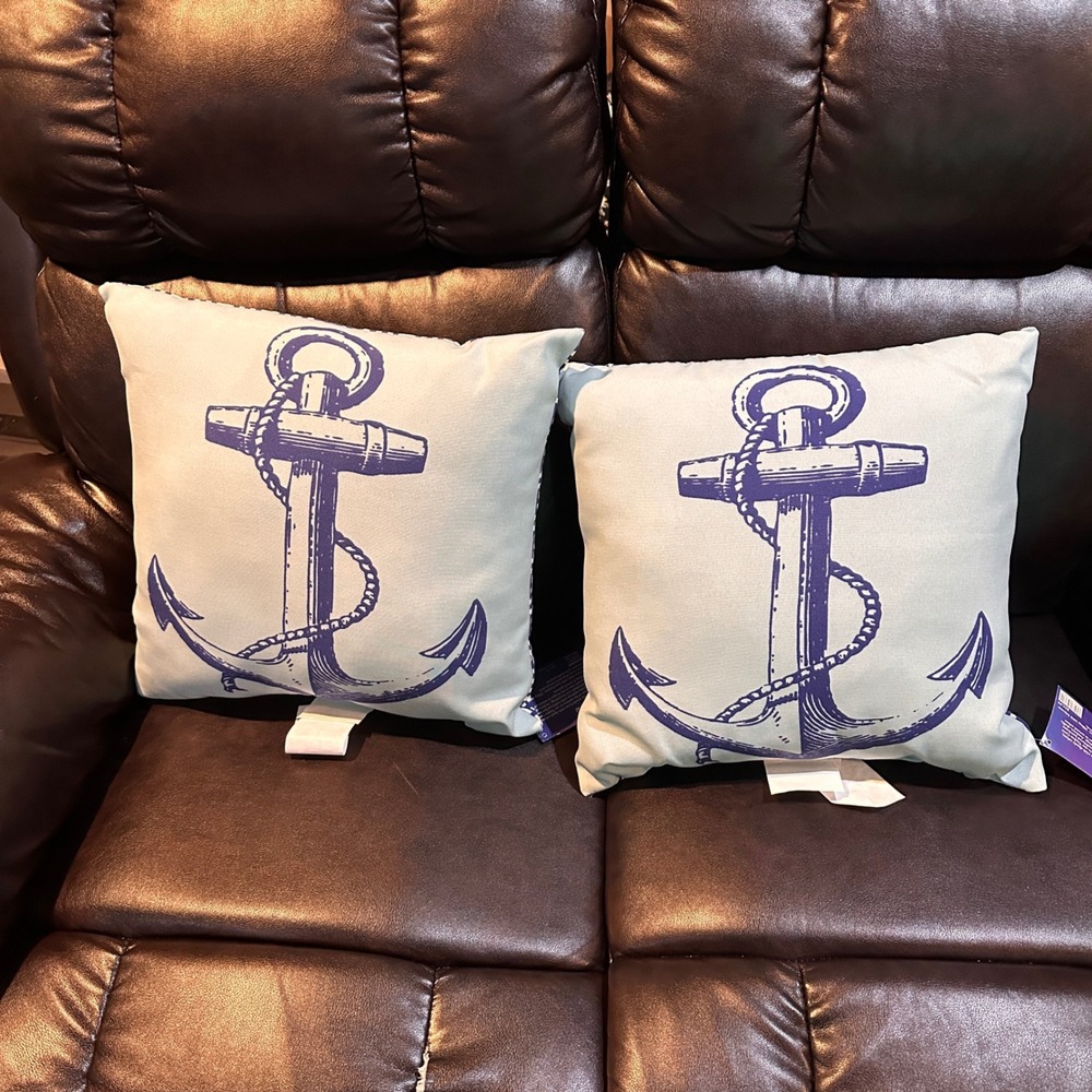 World Market Coastal‎ Anchor Outdoor Toss Pillow Set Nautical Beach Decor 17x17